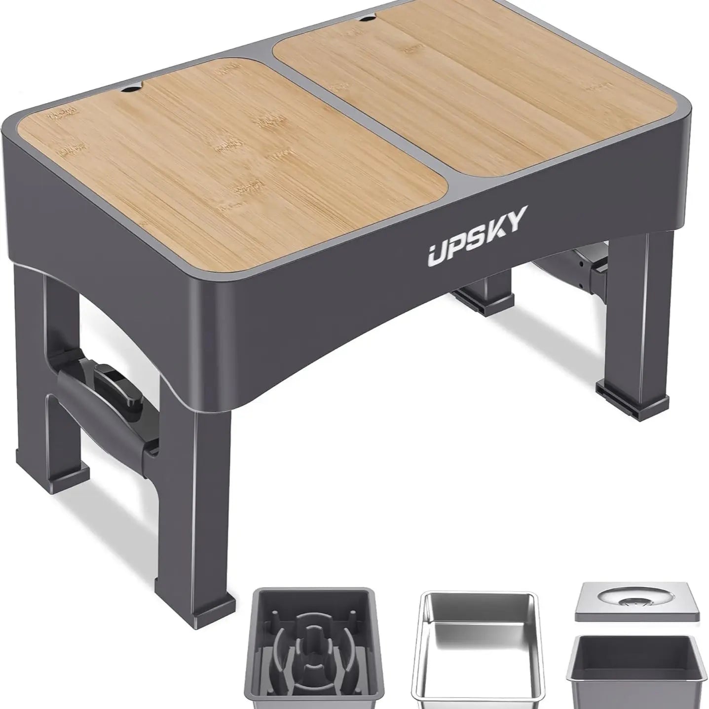 UPSKY 2-In-1 Elevated Dog Bowls Slow Feeder 4 Height Adjustable Raised Stand No Spill Anti-Slip Food Water Bowl for Small Medium Dogs with Anti-Slip Pads