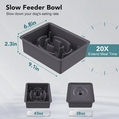 UPSKY 2-In-1 Elevated Dog Bowls Slow Feeder 4 Height Adjustable Raised Stand No Spill Anti-Slip Food Water Bowl for Small Medium Dogs with Anti-Slip Pads