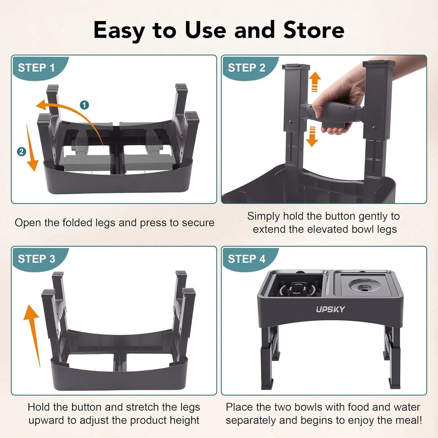 UPSKY 2-In-1 Elevated Dog Bowls Slow Feeder 4 Height Adjustable Raised Stand No Spill Anti-Slip Food Water Bowl for Small Medium Dogs with Anti-Slip Pads